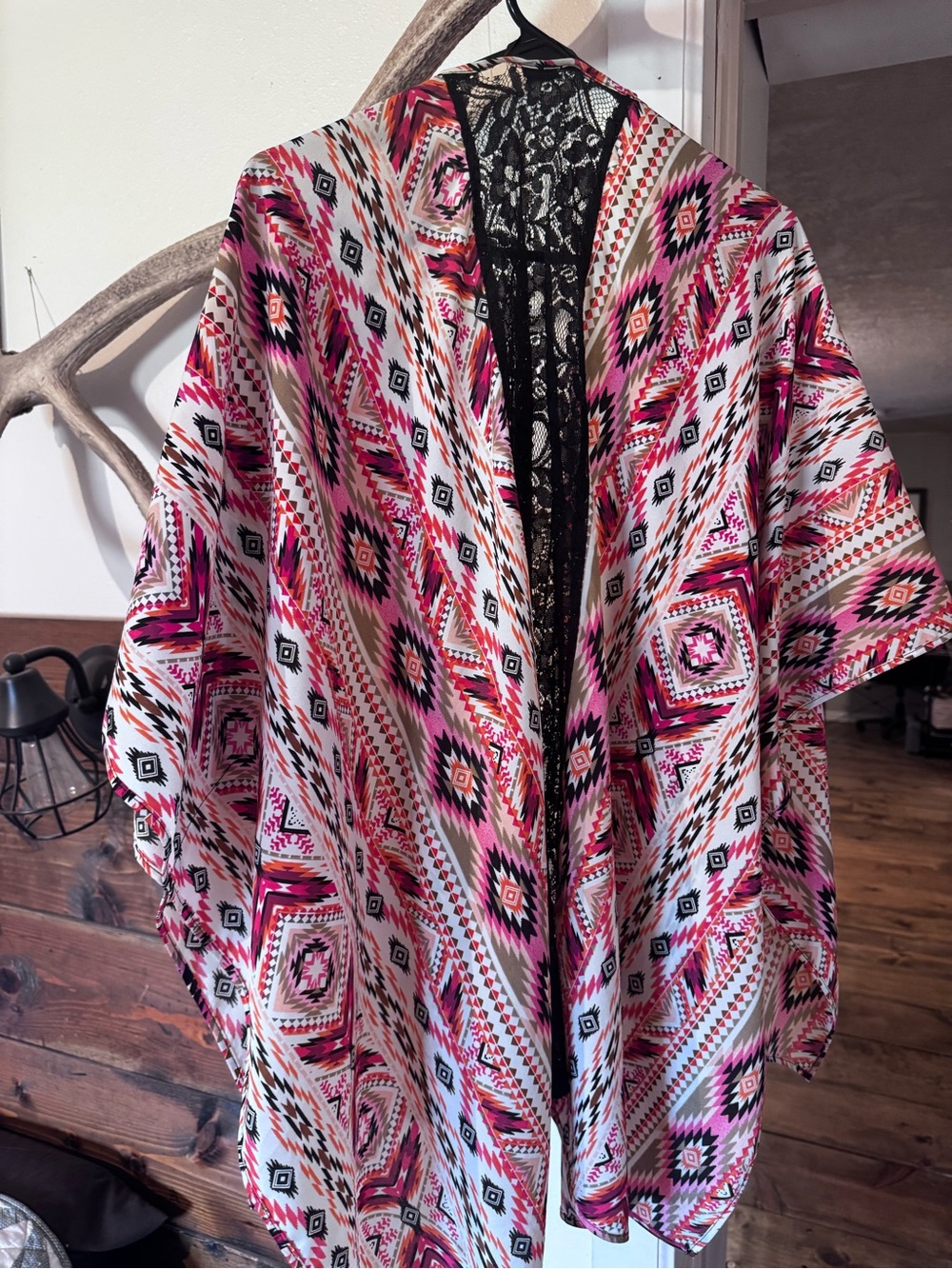Rock & Roll Cowgirl Pink Aztec Lace-Back Kimono